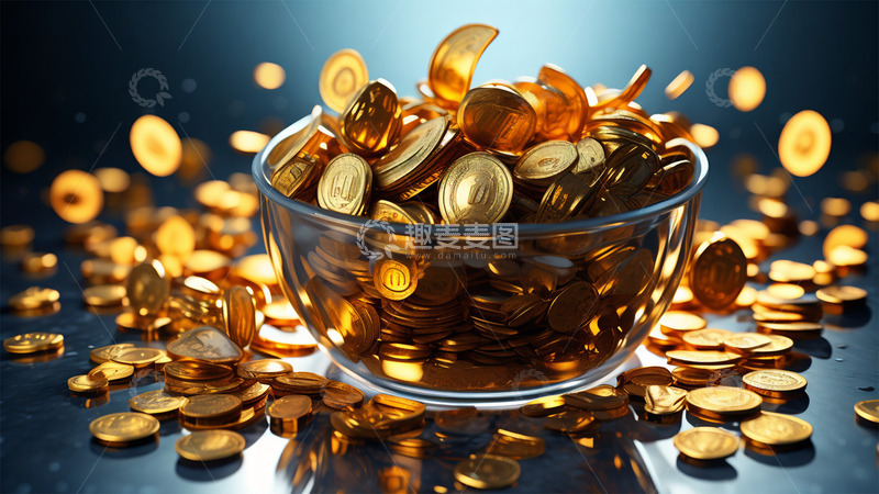 高清大图下载【趣麦麦图】玻璃杯子透明金币金色场景