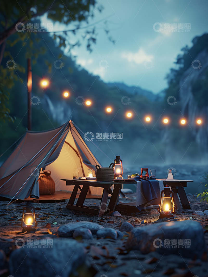 高清大图下载【趣麦麦图】露营帐篷餐桌背景