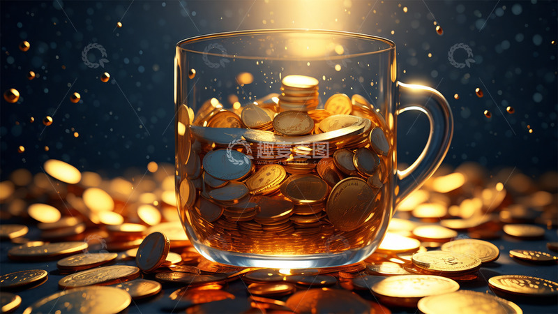 高清大图下载【趣麦麦图】金色杯子透明玻璃金币场景