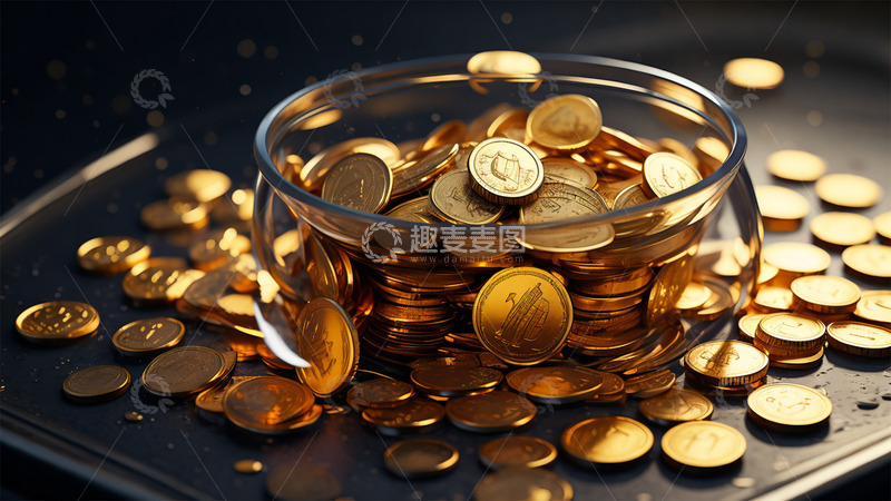 高清大图下载【趣麦麦图】金币玻璃透明杯子金色场景