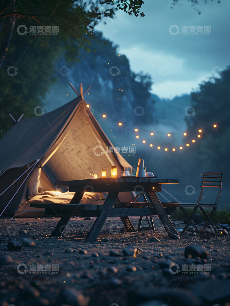 高清大图下载【趣麦麦图】户外露营夜景背景