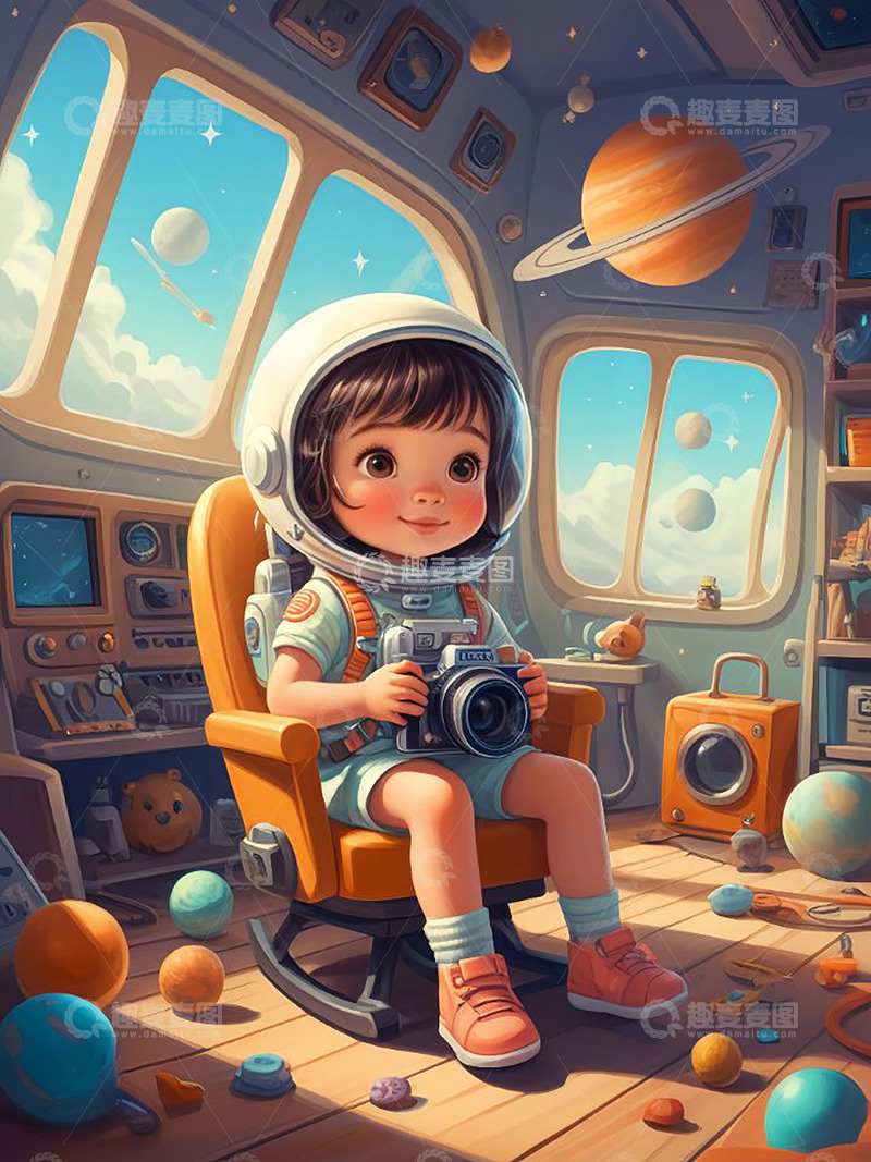 高清大图下载【趣麦麦图】航天飞行女孩