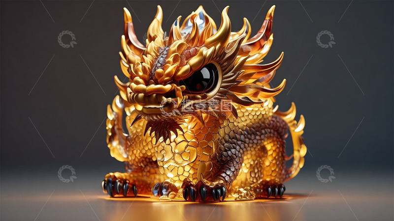 高清大图下载【趣麦麦图】中国龙金色立体写实形象动物