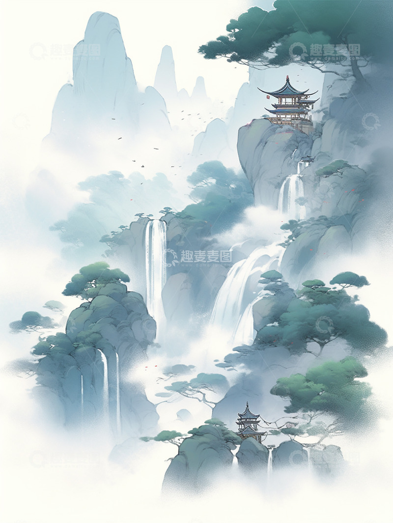 高清大图下载【趣麦麦图】水墨建筑山水