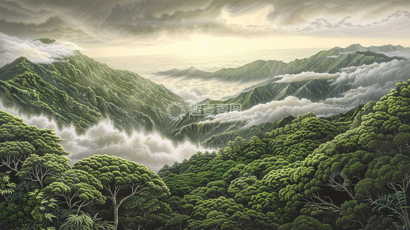 高清大图下载【趣麦麦图】春天绿色山水云唯美场景