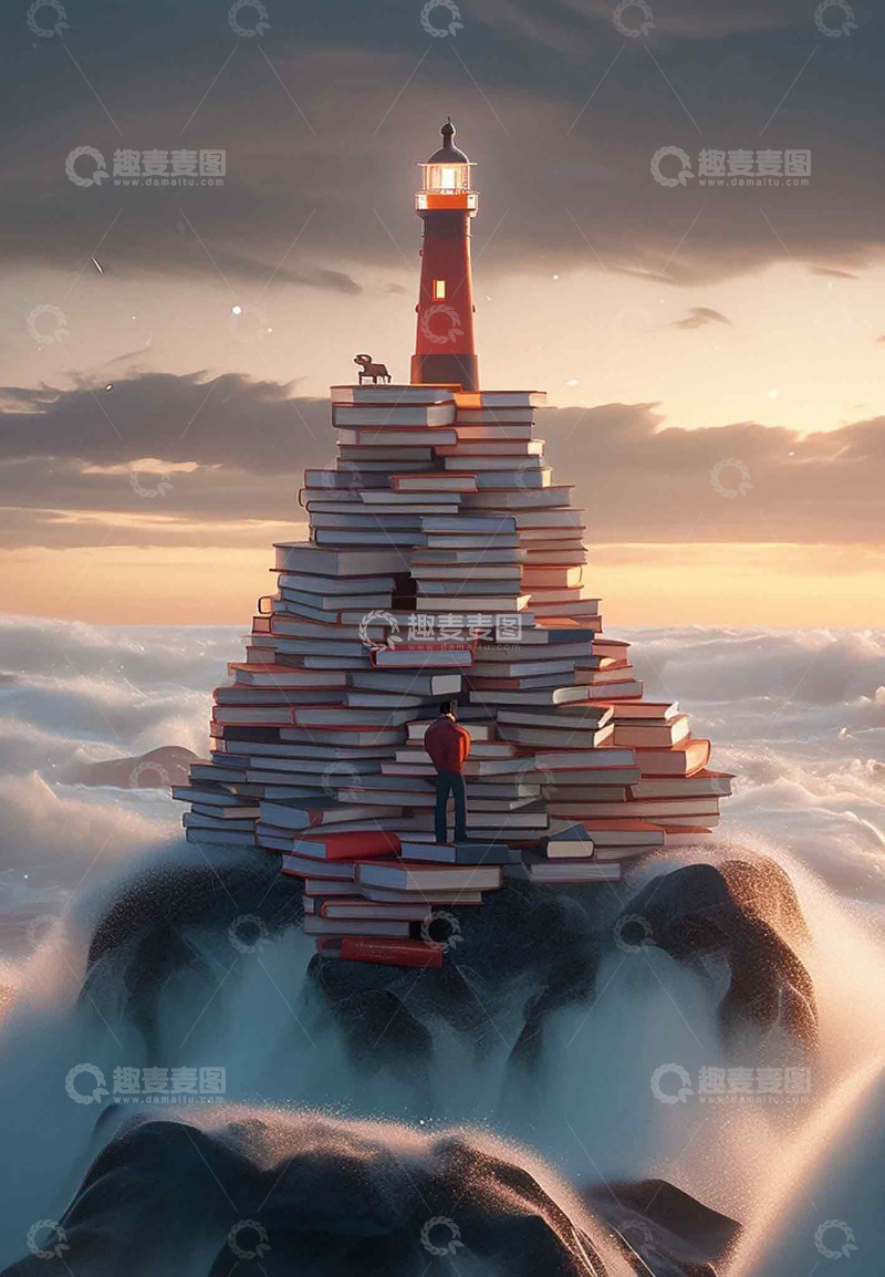 高清大图下载【趣麦麦图】创意书本灯塔