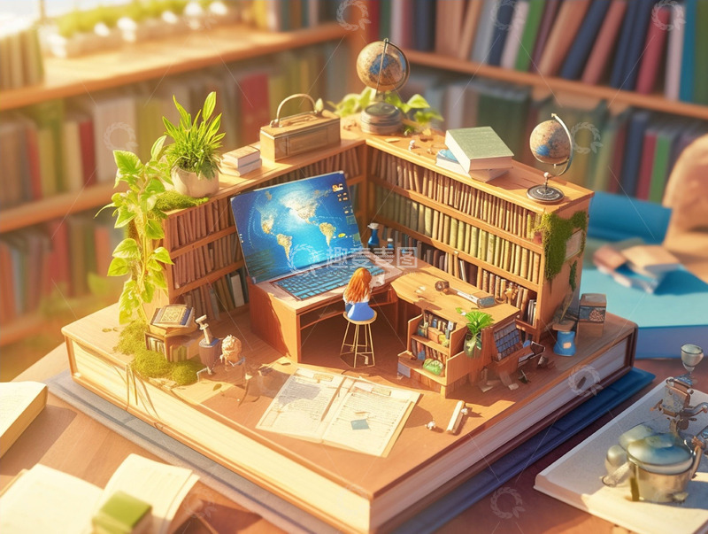 高清大图下载【趣麦麦图】创意微缩书本上场景
