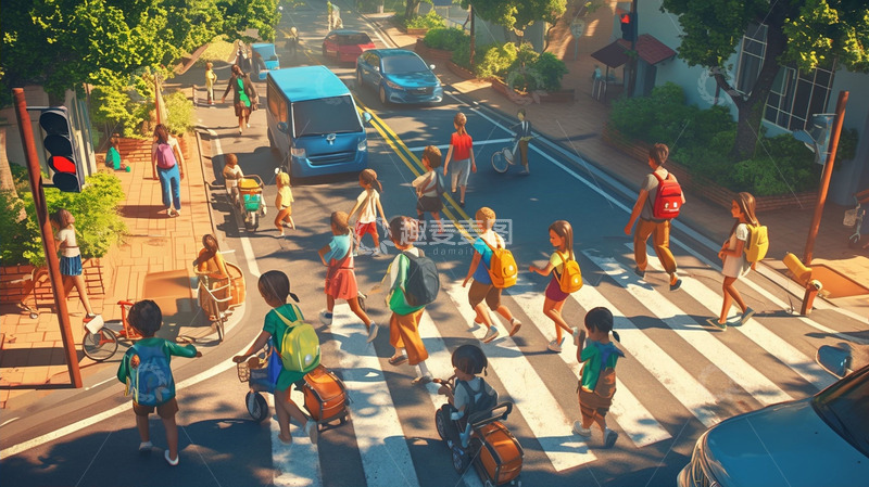 高清大图下载【趣麦麦图】城市斑马线路口场景