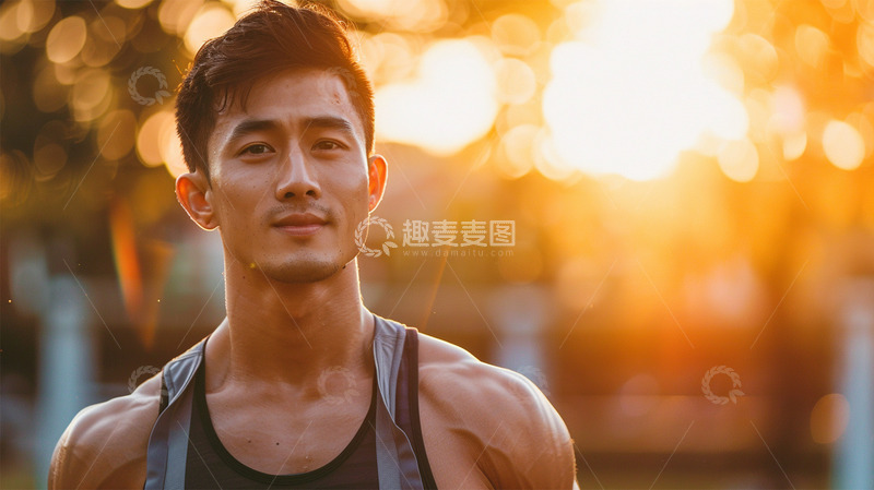 高清大图下载【趣麦麦图】运动帅哥肌肉壁纸场景阳光