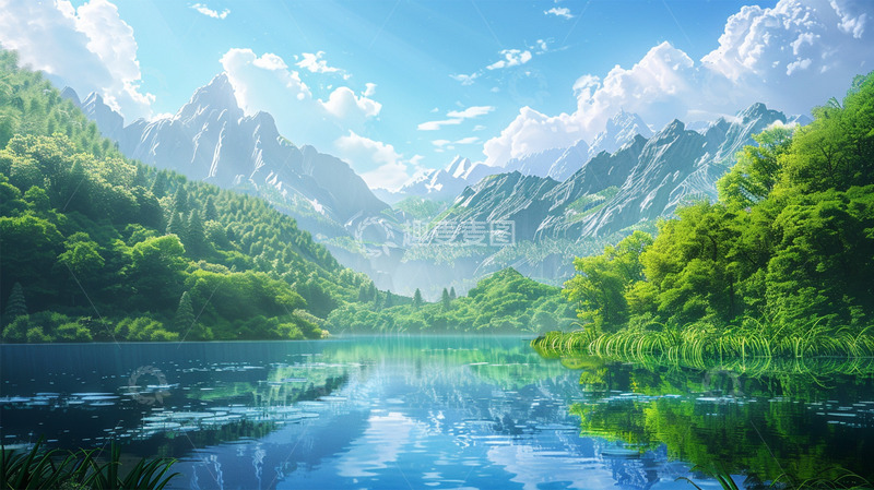 高清大图下载【趣麦麦图】春天山水植物蓝色绿色唯美场景