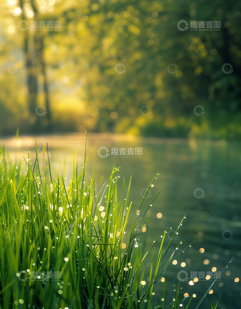 高清大图下载【趣麦麦图】清晨草地露水背景