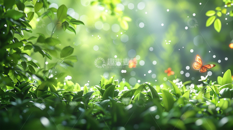 高清大图下载【趣麦麦图】绿色春天植物蝴蝶生机唯美场景