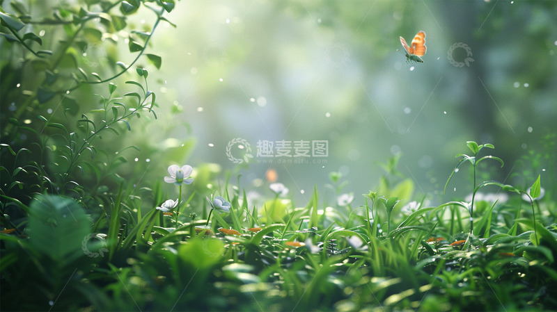高清大图下载【趣麦麦图】蝴蝶绿色春天微距唯美场景