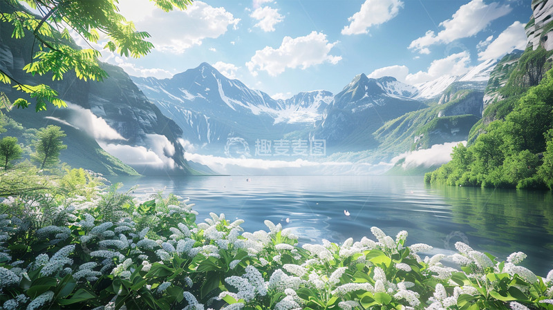 高清大图下载【趣麦麦图】春天山水湖植物场景风景