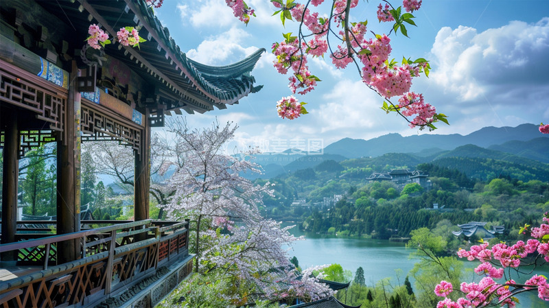 高清大图下载【趣麦麦图】中式建筑凉亭山水鲜花植物唯美场景