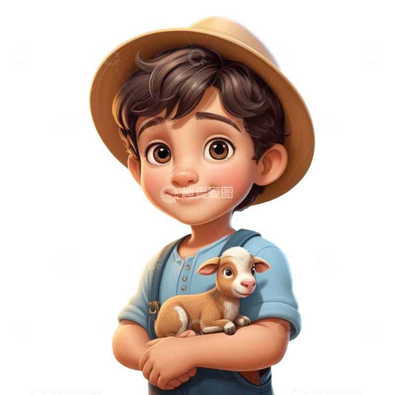 高清大图下载【趣麦麦图】抱着小羊的男孩