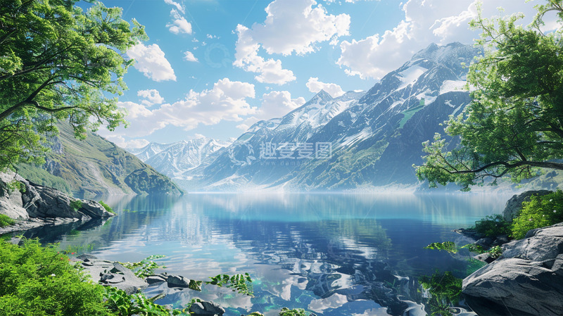 高清大图下载【趣麦麦图】山水春天湖植物场景风景