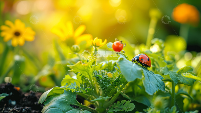 高清大图下载【趣麦麦图】绿叶上的瓢虫