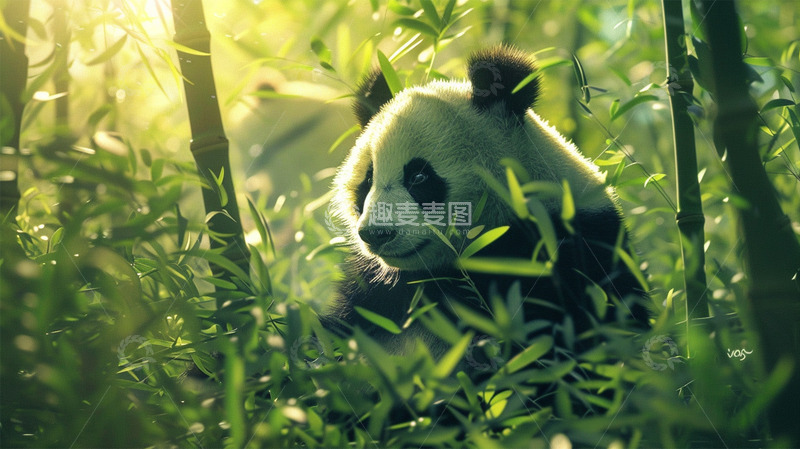 高清大图下载【趣麦麦图】熊猫可爱竹子自然唯美场景