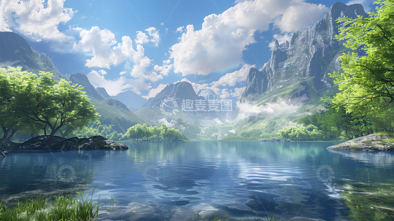 高清大图下载【趣麦麦图】春天山水蓝天白云唯美场景