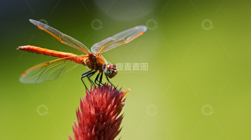 高清大图下载【趣麦麦图】栖息在树枝顶端的蜻蜓