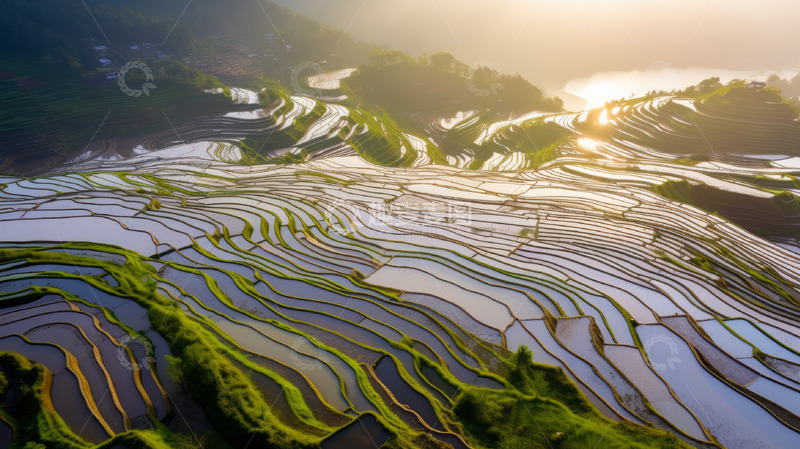 高清大图下载【趣麦麦图】缤纷水稻梯田