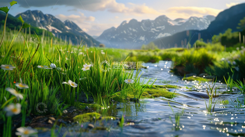 高清大图下载【趣麦麦图】春天鲜花植物小溪河流山水唯美场景