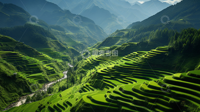 美丽梯田农业海报背景