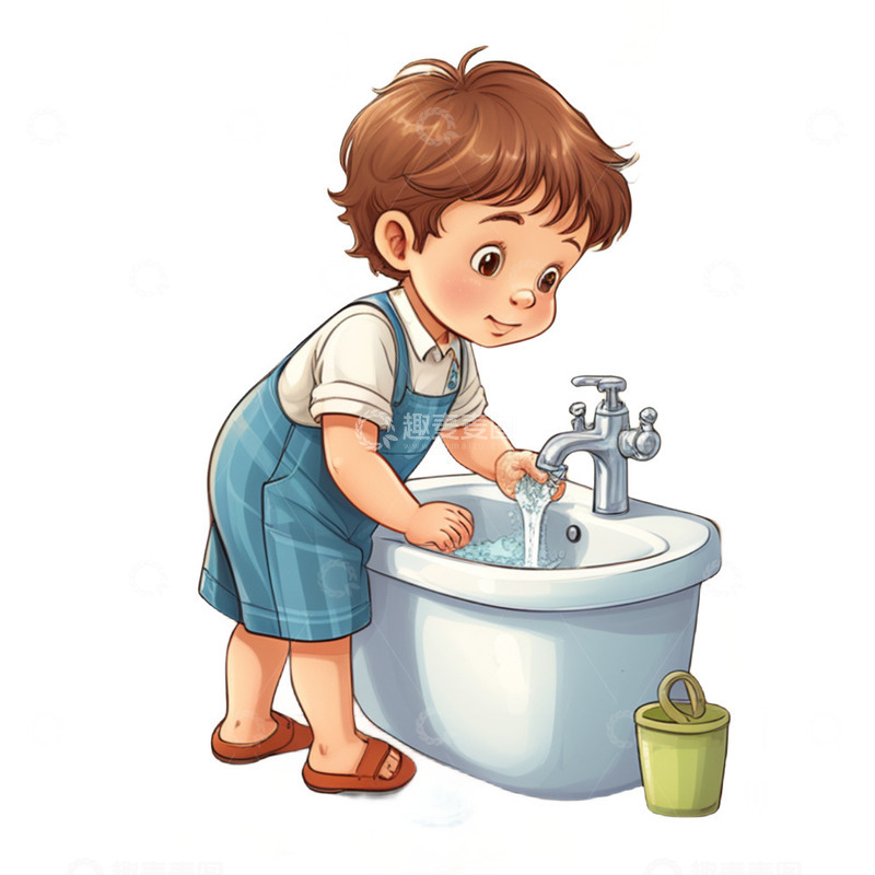 高清大图下载【趣麦麦图】洗手男孩卡通形象