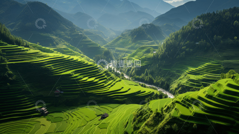 高清大图下载【趣麦麦图】春天绿色梯田