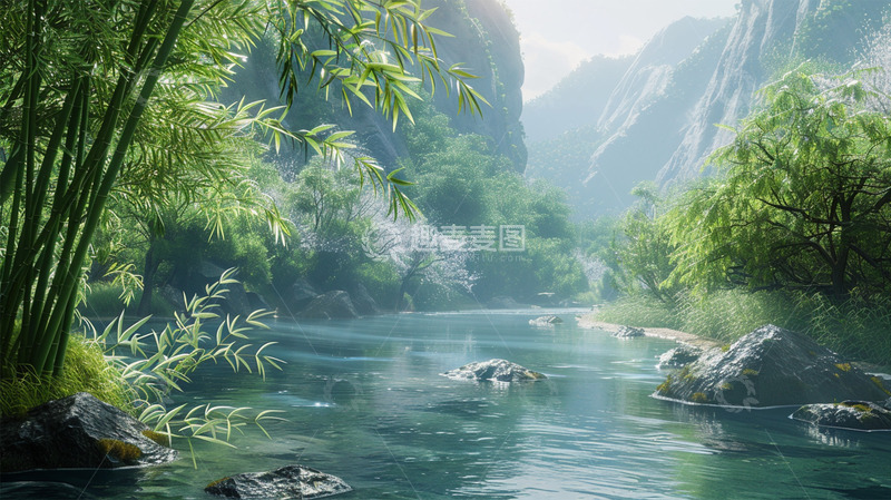 高清大图下载【趣麦麦图】竹子山水春天唯美风景场景