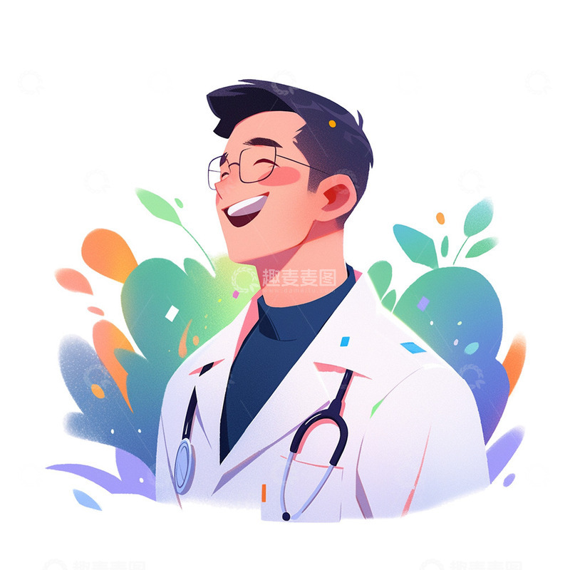 高清大图下载【趣麦麦图】卡通医生树叶背景