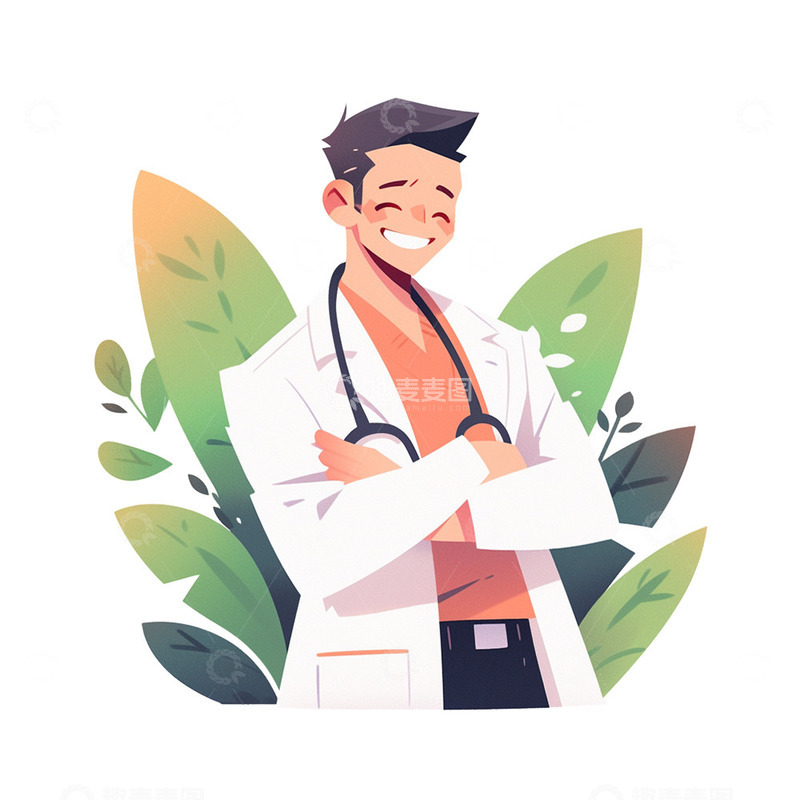 高清大图下载【趣麦麦图】卡通树叶医生