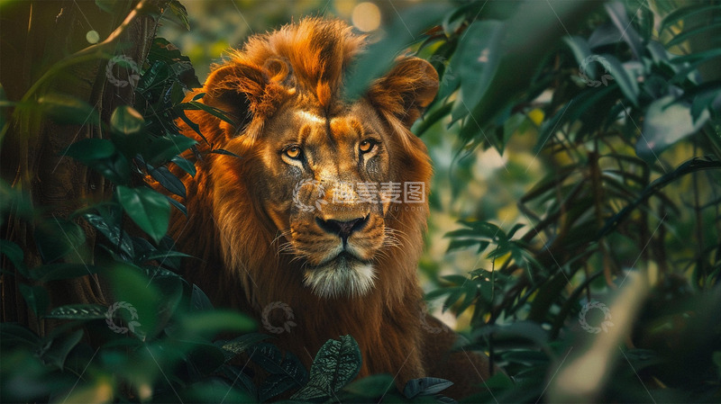 高清大图下载【趣麦麦图】凶猛狮子植物森林丛林场景