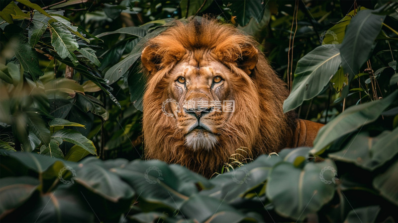 高清大图下载【趣麦麦图】狮子凶猛森林植物丛林场景