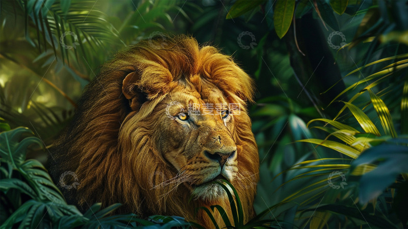 高清大图下载【趣麦麦图】凶猛狮子森林植物丛林场景