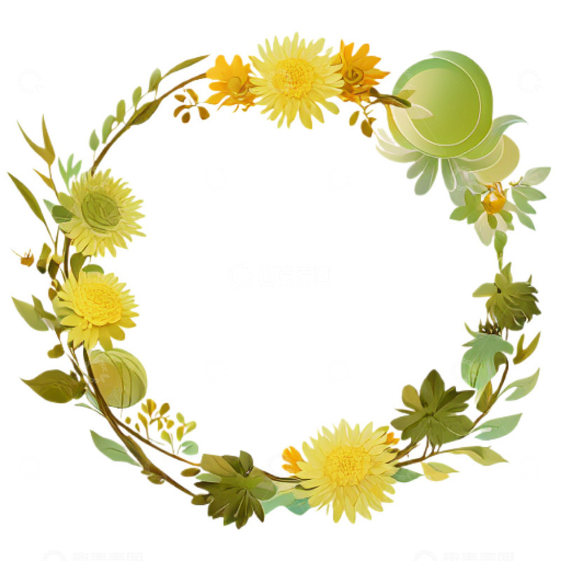 高清大图下载【趣麦麦图】春日菊花树叶边框