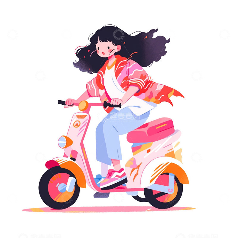 高清大图下载【趣麦麦图】骑电动车的阳光女孩