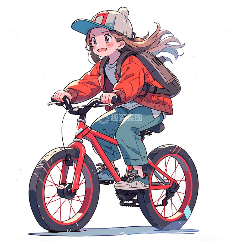 高清大图下载【趣麦麦图】卡通人物女孩骑单车