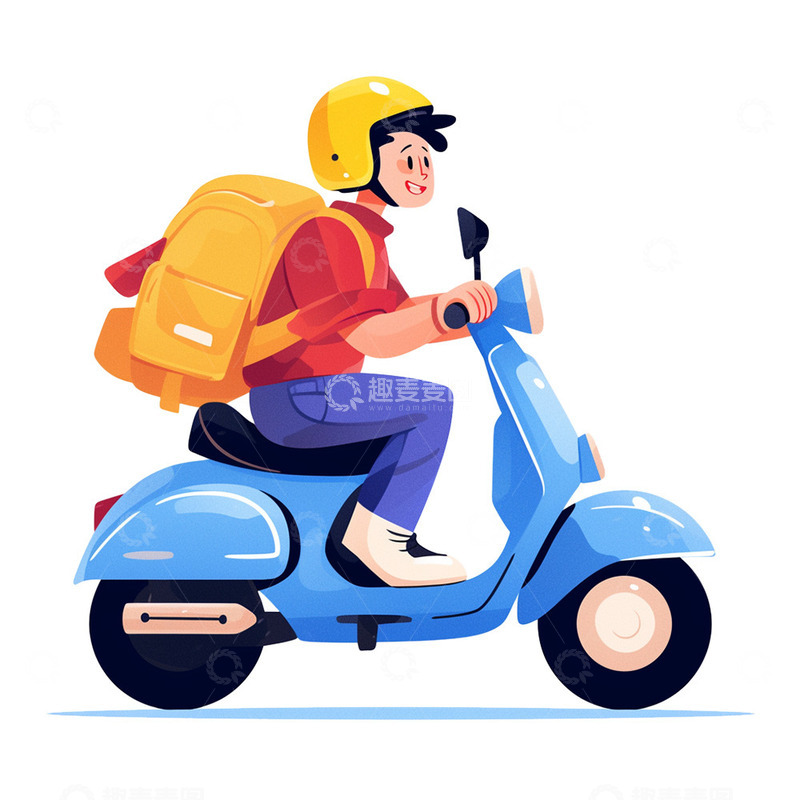 高清大图下载【趣麦麦图】骑电动车送外卖的小哥