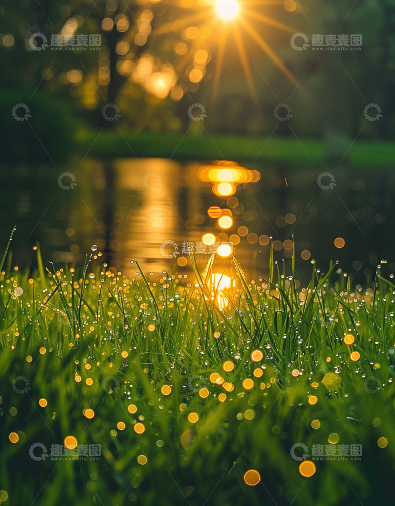 高清大图下载【趣麦麦图】清晨草地露水拍摄背景