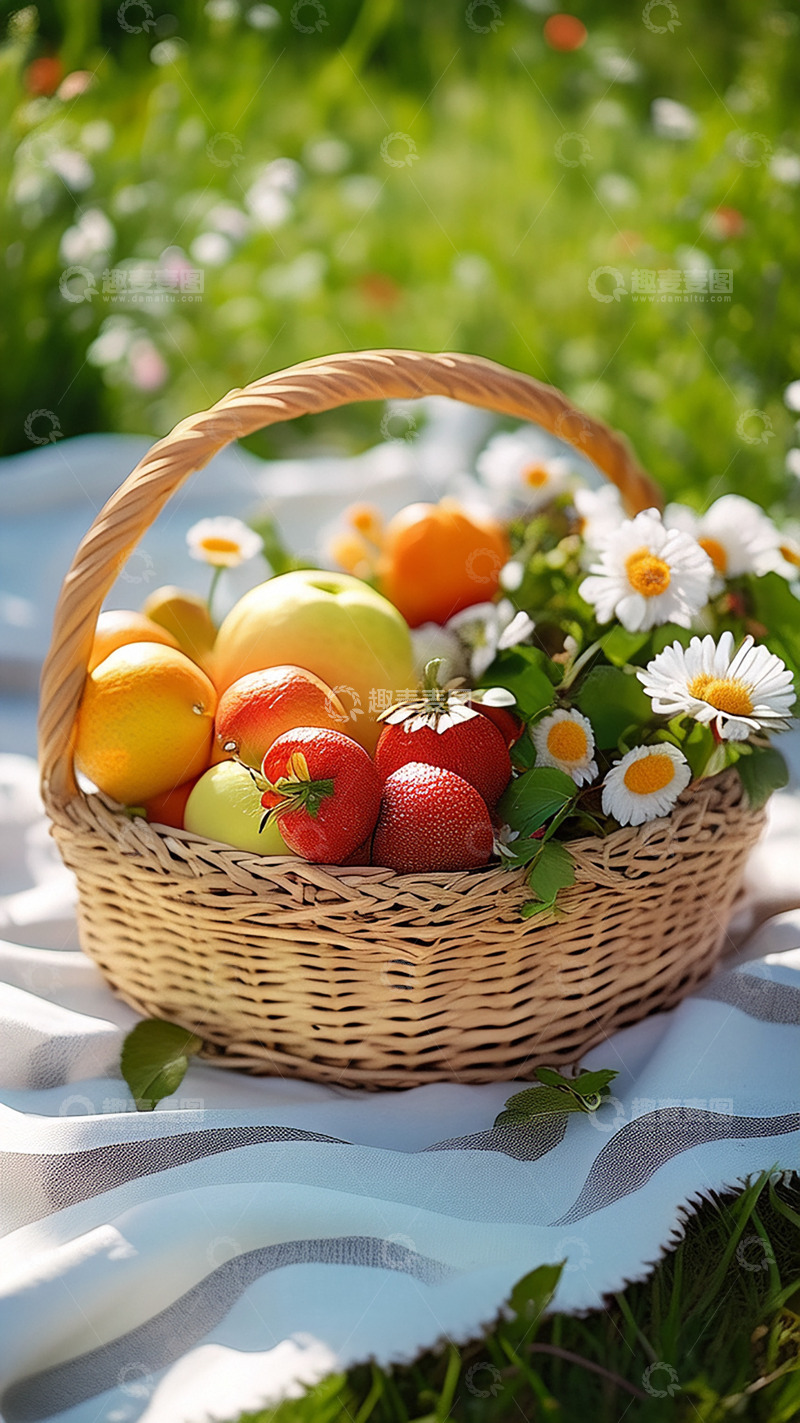 高清大图下载【趣麦麦图】春暖花开郊游水果篮
