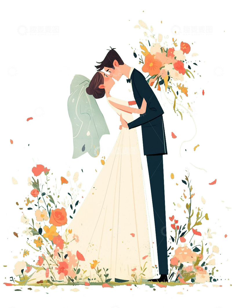 甜蜜婚礼手绘照片