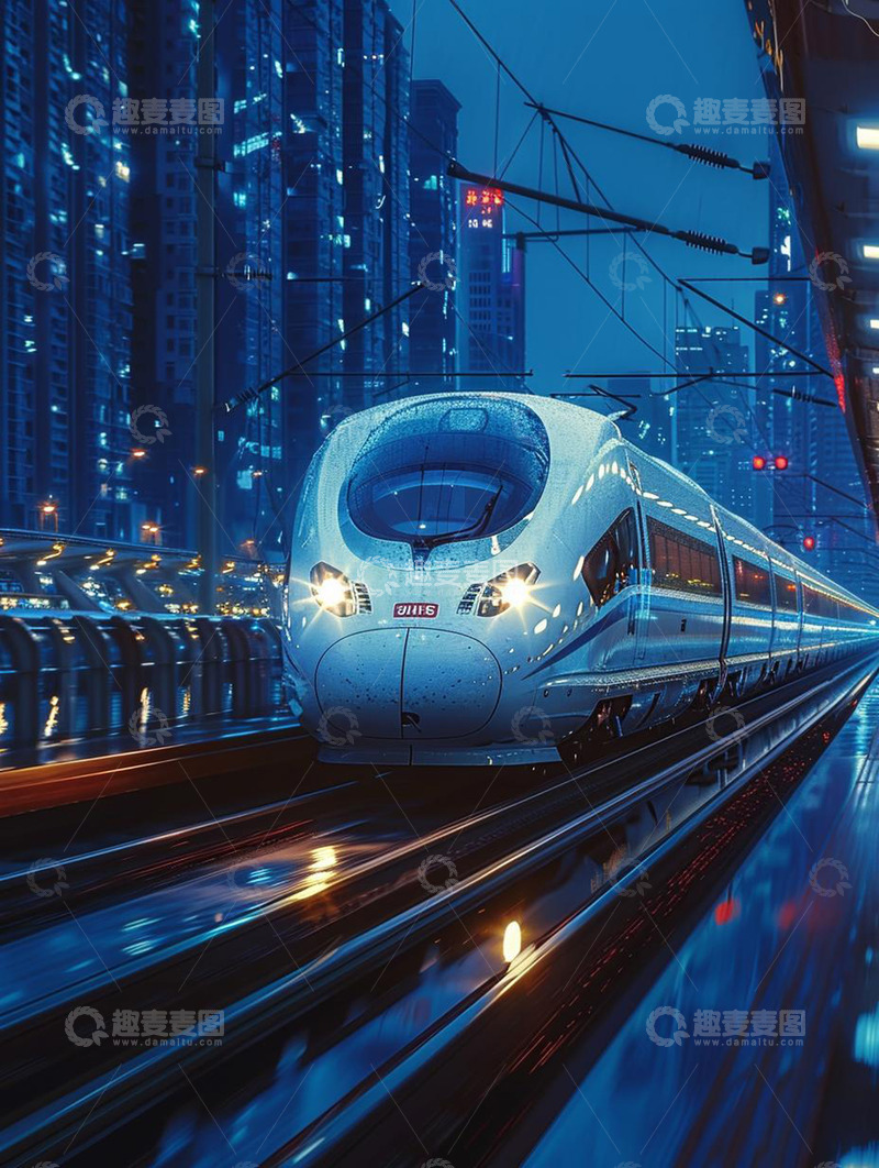 高清大图下载【趣麦麦图】行驶的夜晚列车高铁