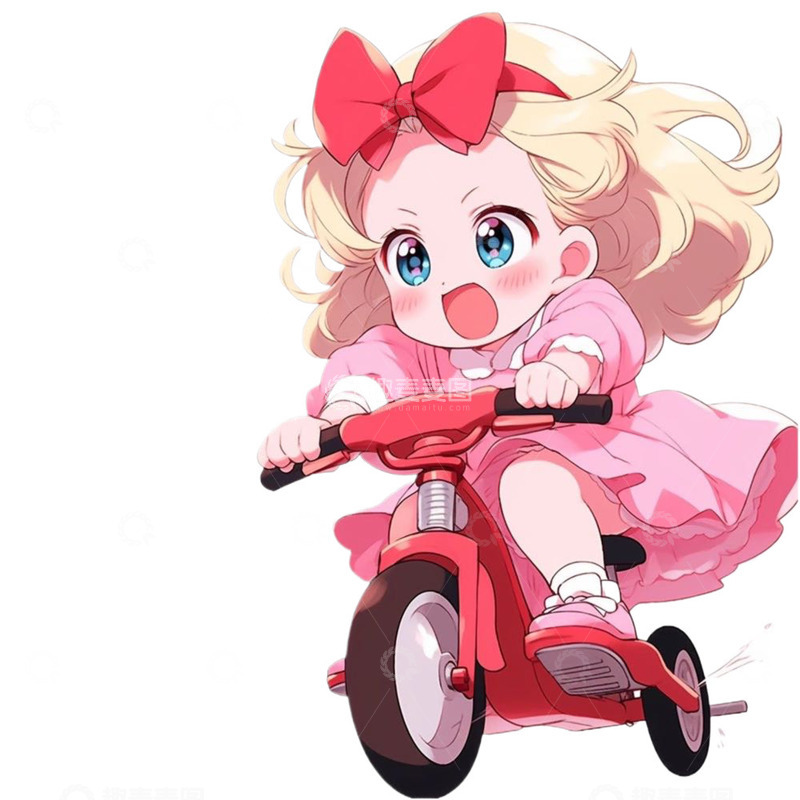 高清大图下载【趣麦麦图】手绘可爱女孩儿骑电瓶车