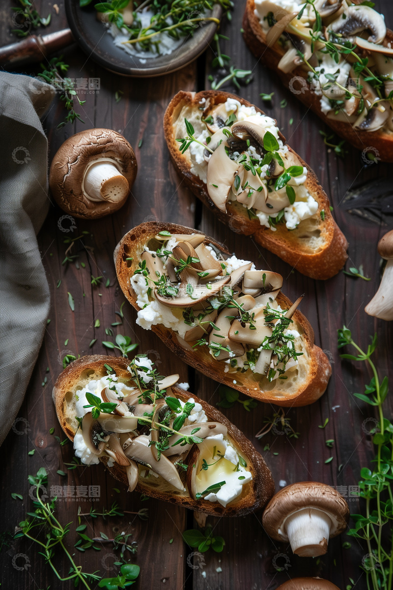 高清大图下载【趣麦麦图】意式香菇奶油烤面包背景