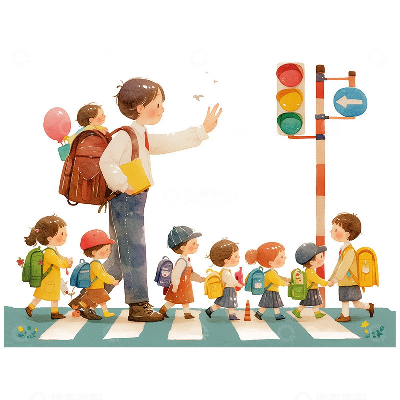 老师带孩子有序过马路