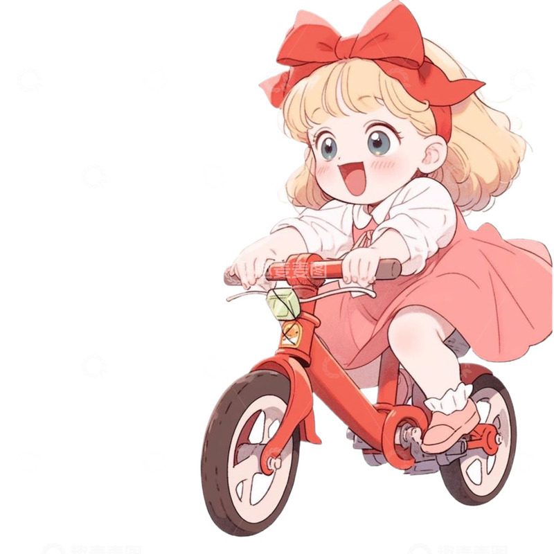高清大图下载【趣麦麦图】蝴蝶结女孩骑脚踏车