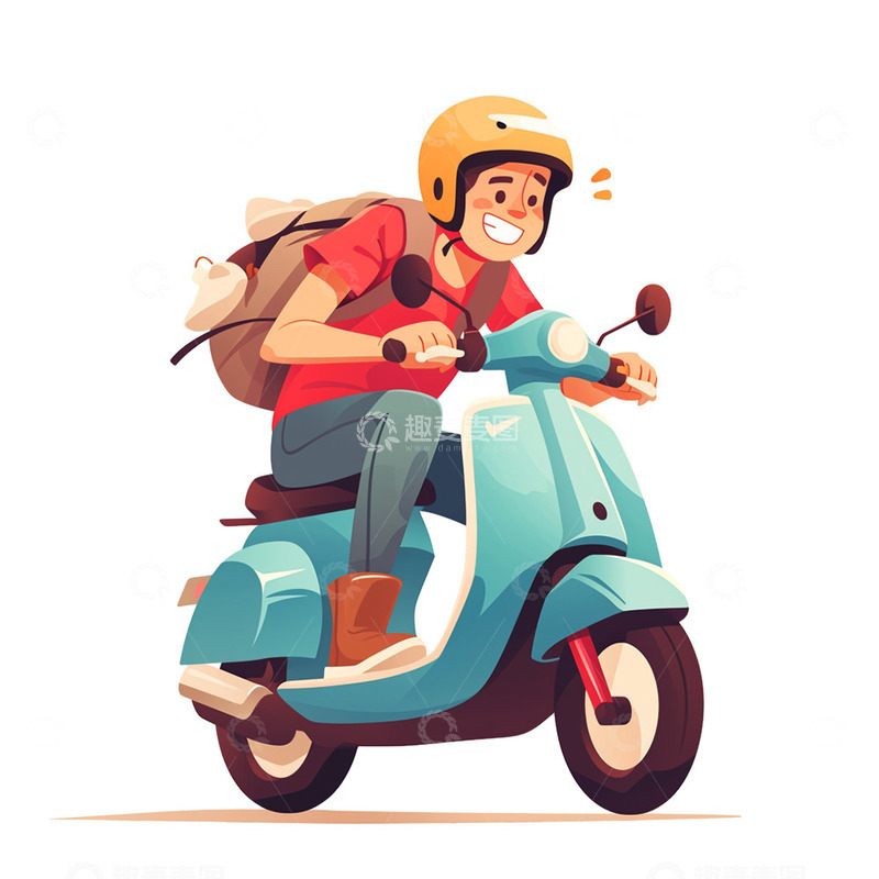 高清大图下载【趣麦麦图】带头盔骑电动车的男孩