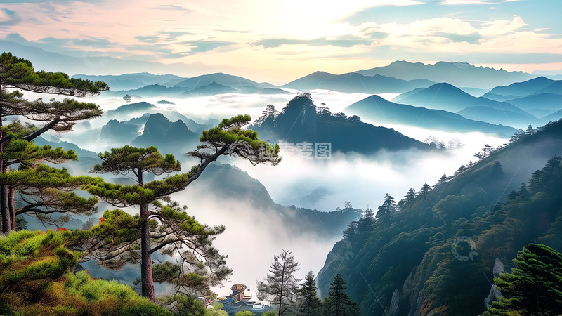 高清大图下载【趣麦麦图】自然云雾山顶美景
